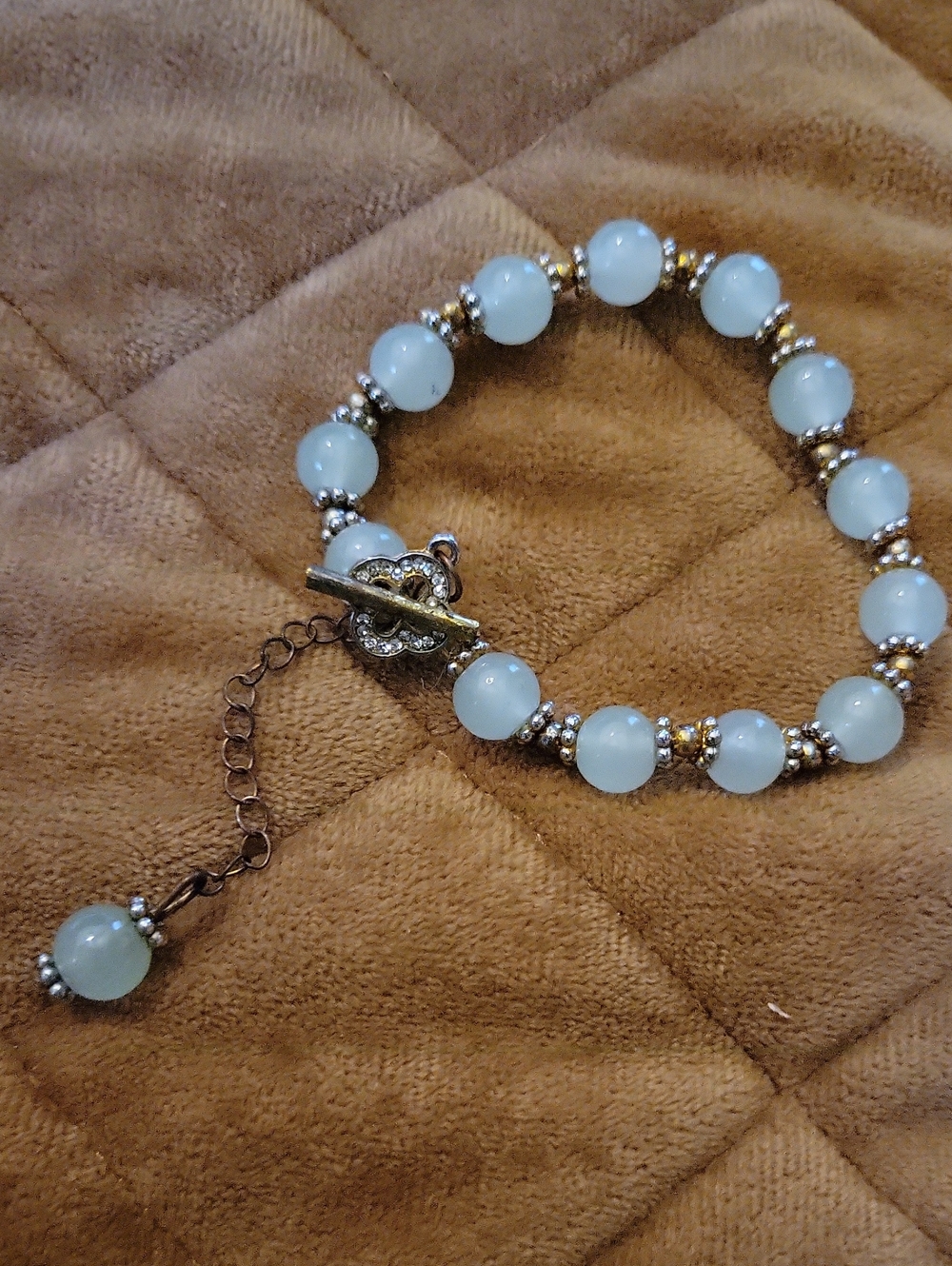 Elegant Pale Blue Beaded Toggle Bracelet - Women Jewelry